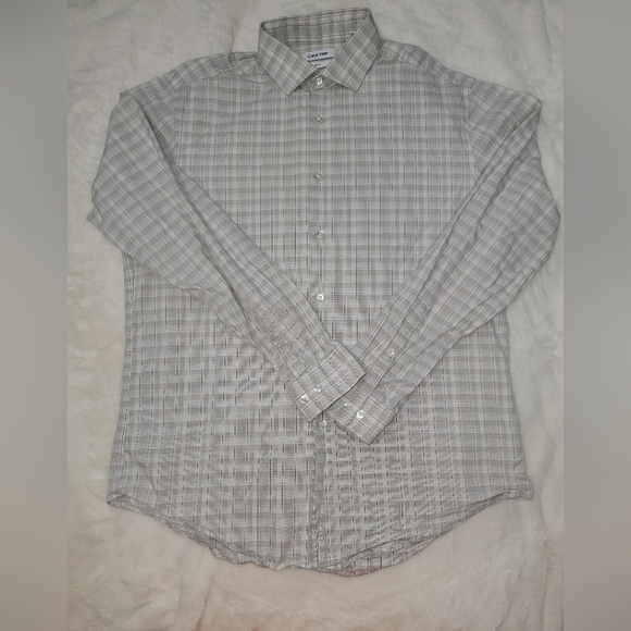 Calvin Klein Gray and White Casual Button Down Shirt with Classic Collar - Picture 1 of 7